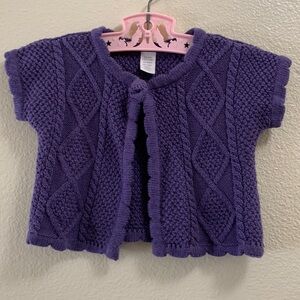 Macy’s Cable Knit Cardigan Sweater Purple 3-6 Months Cotton Acrylic Christmas
